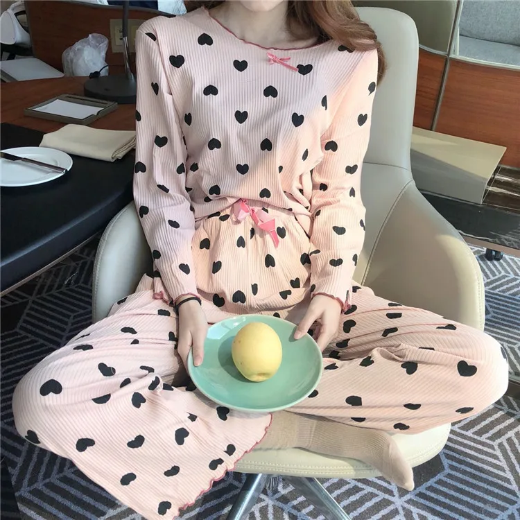Women Pajamas Set Winter pajamas for women New Cotton pijamas Printed pijama Women Long Sleeve Sleepwear Casual Homewear - Цвет: Розовый