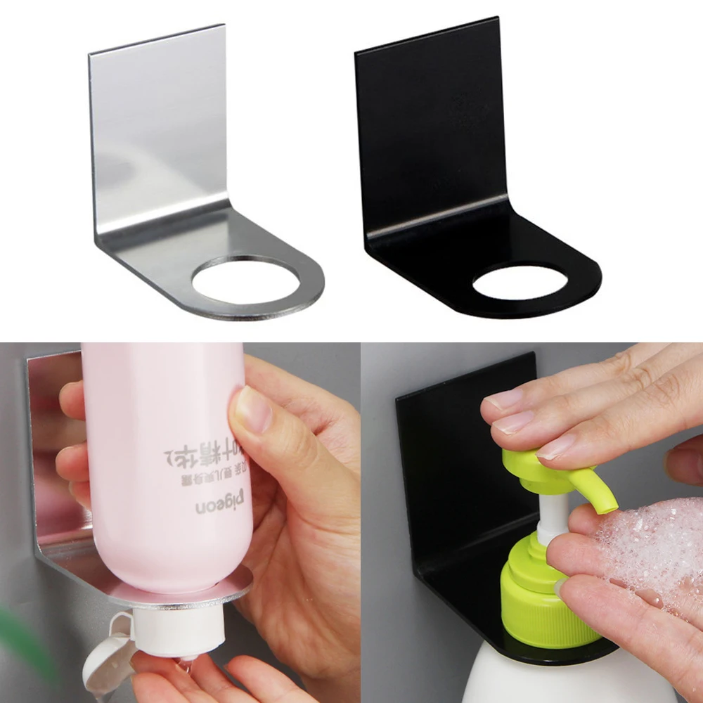 Wall Mounted Shampoo Bottle Shelf Liquid Soap Shower Gel Organizer Hook Metal Holder Shelves Hanger Kitchen Bathroom Accessories