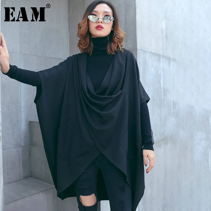 

[EAM] Women Black Cross Stitch Big Size T-shirt New Round Neck Three-quarter Sleeve Fashion Tide Spring Autumn 2019 1B293