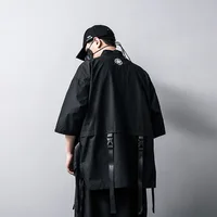Buy Explore the Latest 2023 Men's Autumn Fashion with Harajuku's Open Stitch Kimono Jackets – Perfect for Hip Hop Enthusiasts. Discover Thin Coats with Ribbon Accents in Streetwear Styles, Ideal for Those Looking for a Stylish and Comfortable Men's Loose Jacket Online - Image 3