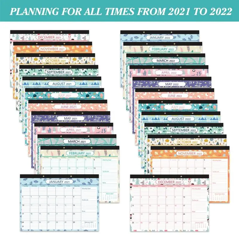 Calendario de escritorio 2021-2022 Bonus 2 hojas pegatinas para eventos 2 años planificador mensual funciona DE ENERO 1,2021 a 31, calendario de escritorio 2022