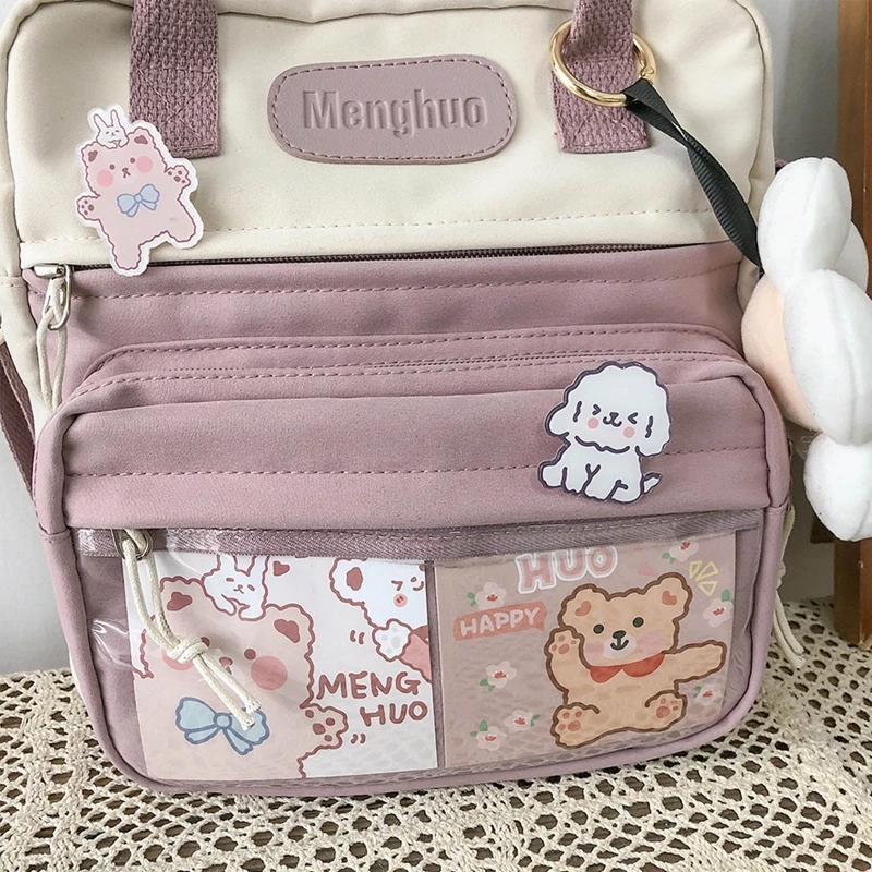 Cute Korean Style Small Backpack Women Girls Casual Nylon Messenger Bag Lightweight Zipper Cute School Bookbag Travel Rucksack