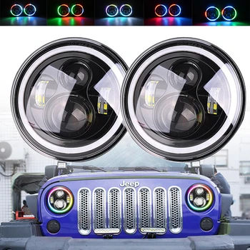 

Black 7" LED Headlight Bulb RGB Halo Angel Eye Bluetooth Remote APP Control for Jeep Wrangler JK LJ CJ Hummer H1 H2 Headlamp