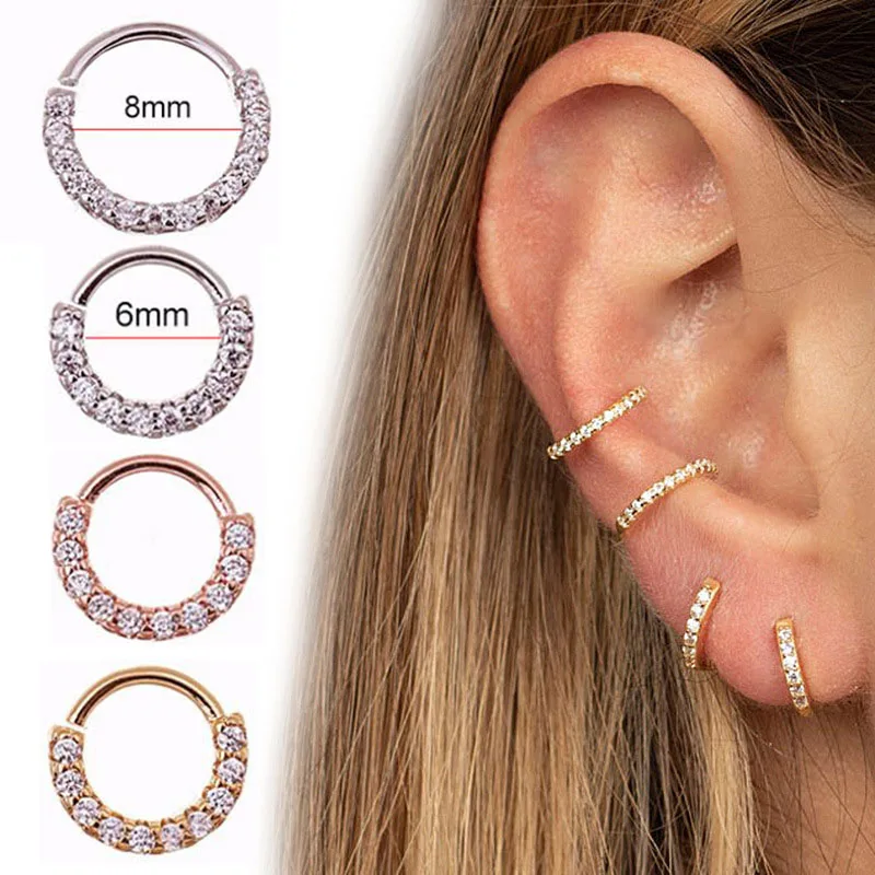 

Trendy Crystals Nose Ring Vintage Rhinestone Stainless Steel Nose Hoop Ring For Women Femme Jewelry Bijoux