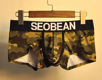 SEOBEAN мужские хлопковые боксеры камуфляжные сексуальные боксеры мужские камуфляжные нижнее белье плюс размер Ropa Interior Hombre cueca masculina - Цвет: Армейский зеленый