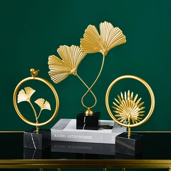 

Golden Ginkgo Leaf Model Home Office Decor Accessories Gifts Metal Ginkgo Biloba Figurines Wrought Iron Flower Plant Ornament