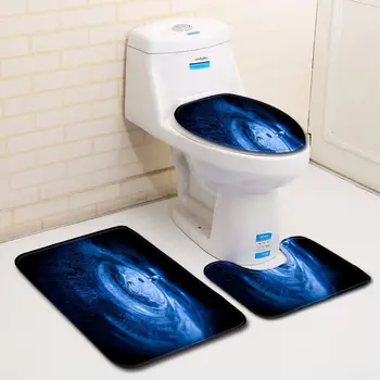 

3D Bathroom rug carpet set Waterproof Shower Curtain Set Pedestal Rug Lid Carpet Toilet Cover Set Bath Curtain Mat Set