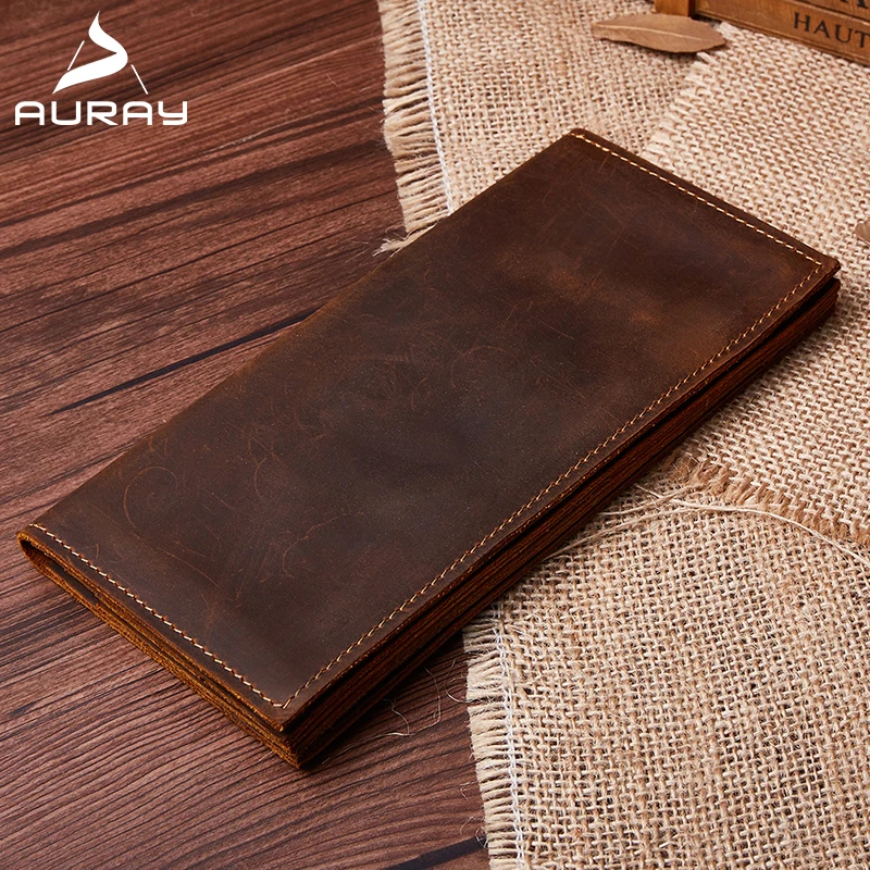

AURAY Vintage Men Genuine Leather Clutch Wallet Bags Mens Men Wallets Leather Brand Luxury Card Holder Wallet Money Bag Purse