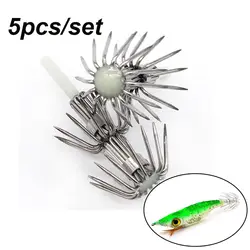 5pcs Glow in Dark Octopus Squid Lure Jig 20# 25# 30# 35# 40# Hook Lure Hard Plastic Baits DIY Hooks Fishing Accessory
