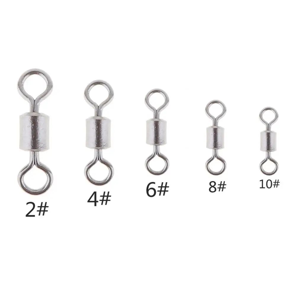 

250pcs Fishing Swivel Snap Hook Connector 2# 4# 6# 8# 10# 8 Shape Barrel Ball Bearing Solid Ring for Ocean Boat Fishing