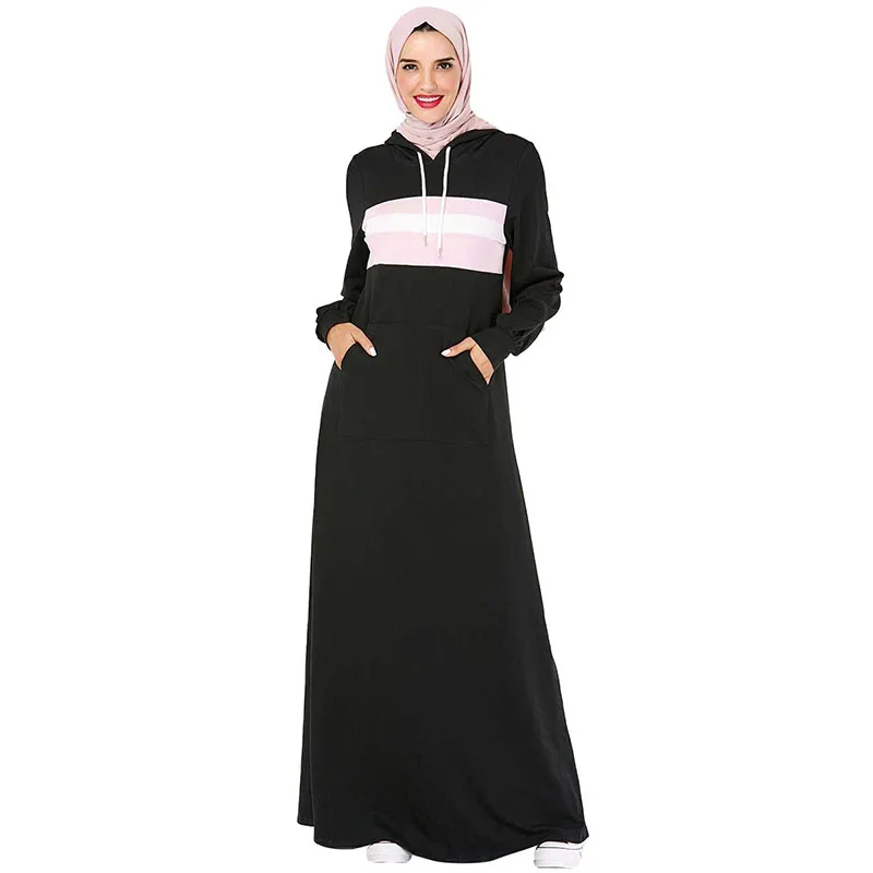 

Middle East fashion large size hooded women's dress Muslim Arabian pocket casual multi-color temperament Dubai travel dress