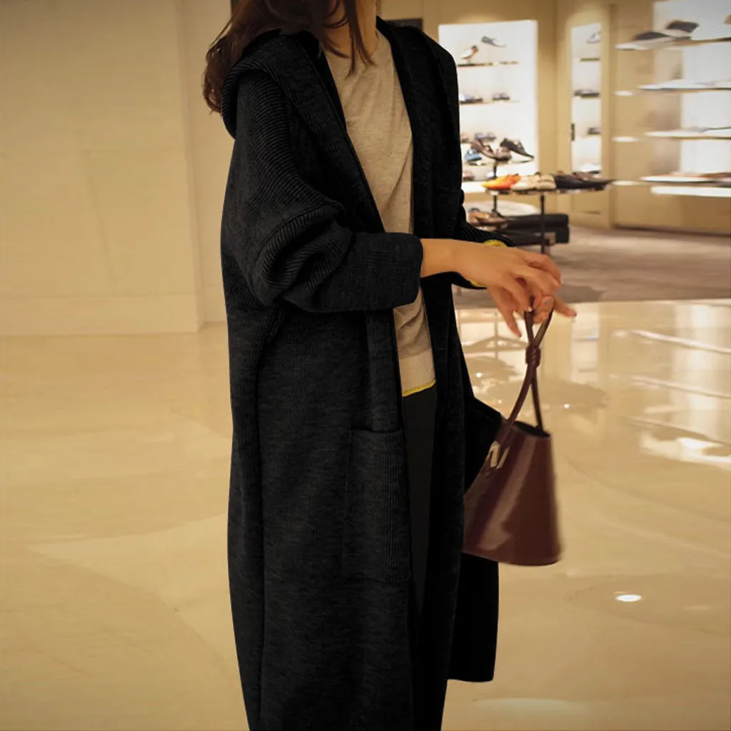 Пальто больших размеров женские 2019 зимняя одежда с длинными рукавами вязаный