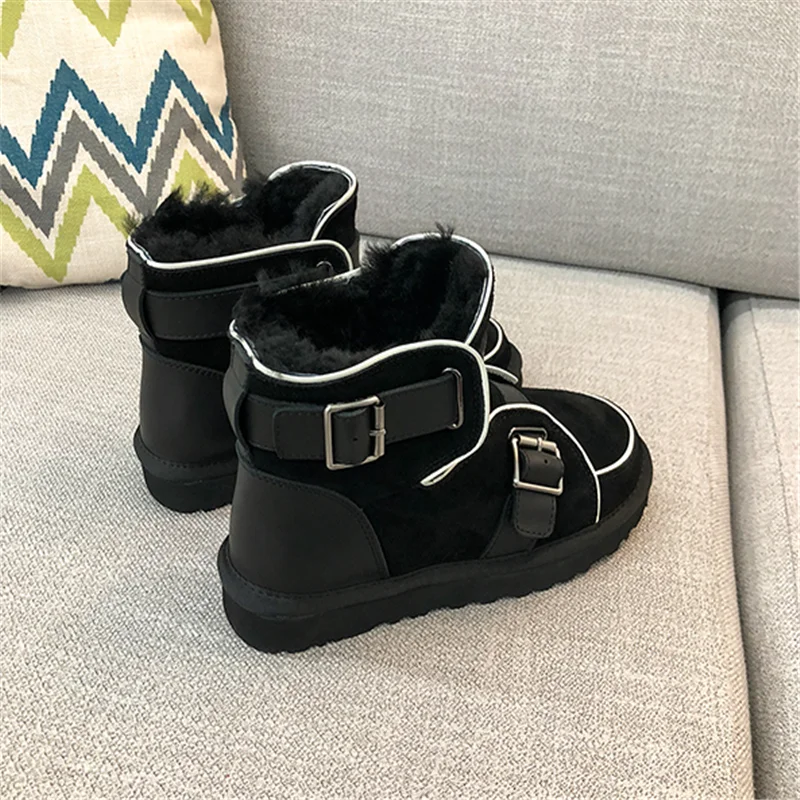 Scarpe donna/зимние ботинки; женская обувь; Botines Mujer; женская обувь из флока с круглым носком; chaussures femme; женские ботинки с пряжкой; обувь с мехом на среднем каблуке