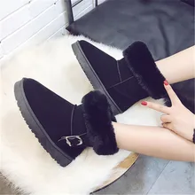 Feiyitu/Новинка, с добавлением шерсти теплые зимние ботинки короткие хлопчатобумажные туфли на плоской подошве с пряжкой теплая обувь, 36-40
