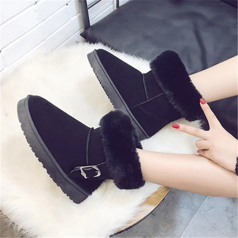 

Feiyitu New add wool warm winter snow boots short tube belt buckle flat cotton shoes Add wool warm shoes 36-40