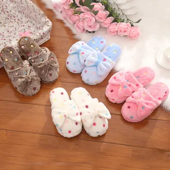 

High Quality Cute Household Female Slippers Women's New Bow Cotton Slippers Ladies Cute Winter Warm Indoor Non-Slip Home Shoe