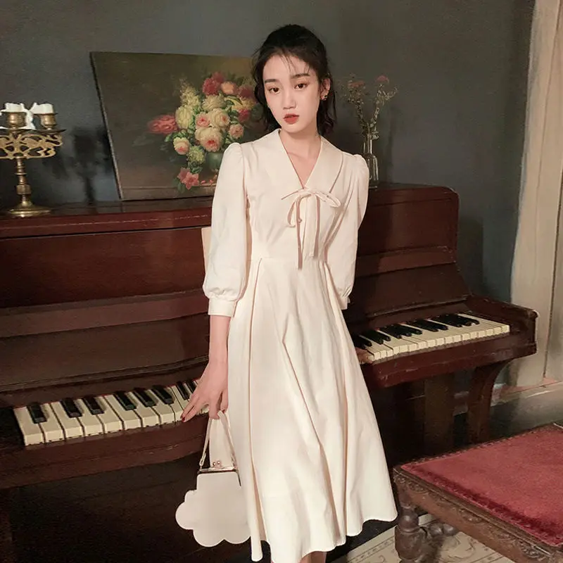 Женское платье с матросским воротником и бантом винтажное феи оранжевого