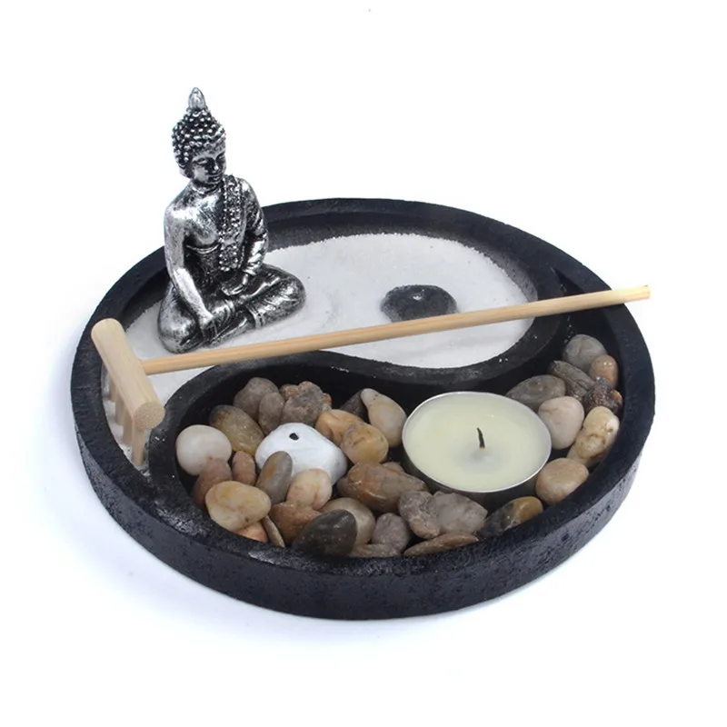 YinYang Taiji Zen песочный стол инновационный Медитирующий Будда изображения песочница микро-пейзаж Смола украшения статуя Будды