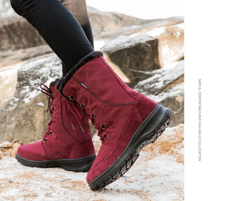 YITU Winter Hiking Boots Women 100% Waterproof Genuine Leather Trekking Hiking Shoes Outdoor Woman Winter Sneakers Cotton Boots