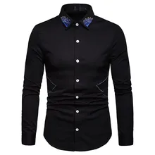 Camisas masculinas, мужская рубашка с длинным рукавом, чистый цвет, на пуговицах, с рисунком, большой размер, повседневный Топ, блузка, рубашки, camisa masculina
