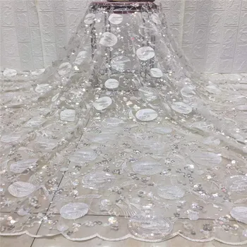 

2020Newest 3D Flower African Net Lace Fabric With Shiny Sequins Classic Nigerian French Mesh Lace Fabric For Wedding Sewing ZJJ7