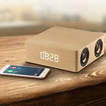 

Alarm Clock Wooden Bluetooth Speaker Touch Clocks Music Player Surround Sound Subwoofer Bass Support Tf Stereo Wireless Speakers