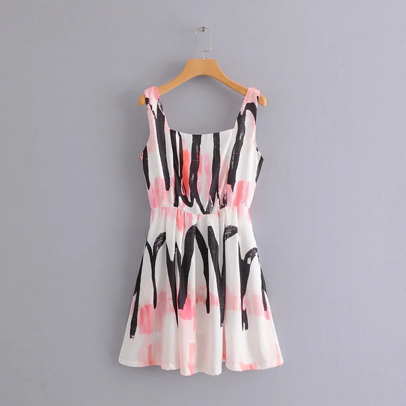 

Summer New Style Korean-style Versatile Vest Style High-waisted Square Collar Dress Vacation Style Sleeveless Ladies' Princess S