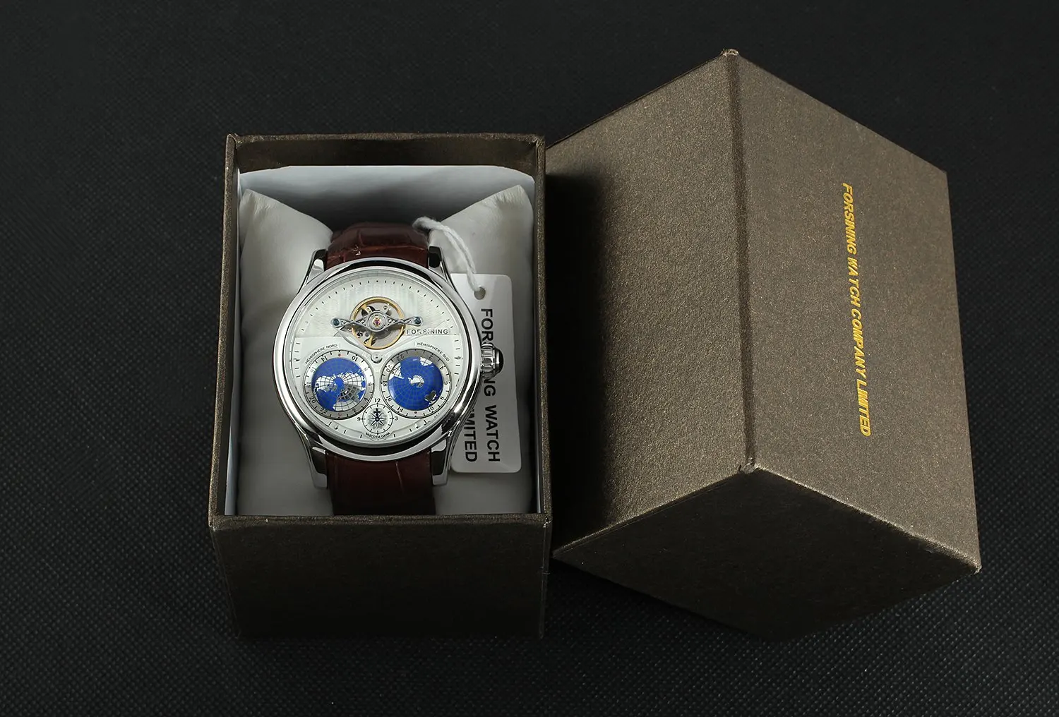 Для мужчин s часы люксовый бренд Топ FORSINING Tourbillon автоматические механические наручные часы Уникальный дизайн теллурион узор кожа