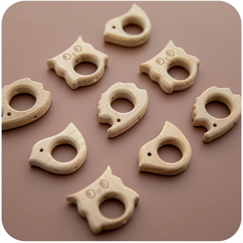 10PC 나무 Teether 동물 구슬 너도밤 나무 설치류 스타 DIY 젖꼭지 체인 젖니가 남 팔찌 액세서리 몬테소리 선물