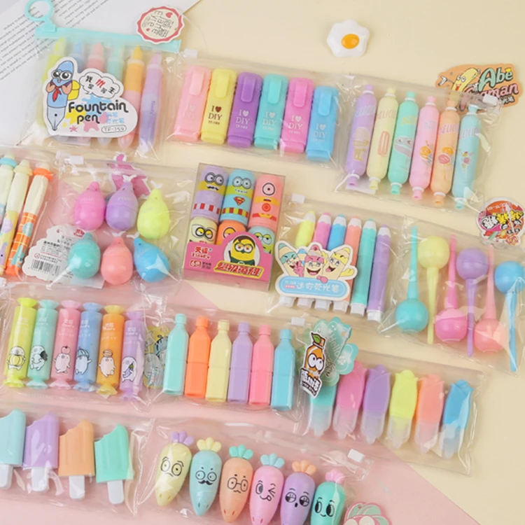 Mini resaltador de dibujos animados, rotulador de pintura, cápsula de suministro de papelería, vitamina Kawaii, para escuela, oficina, 1 Uds.