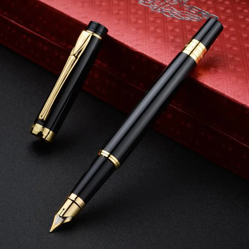 3019 Fine Fountain Pen New Luxury Hero No Black Lacquer with Gold Inlayed Trim 