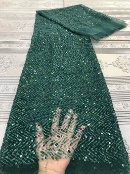 

Green Sequined African French Mesh tulle Lace Fabric For India Evening Party Dress Fabric 2020 New Nigeria Sequins lace