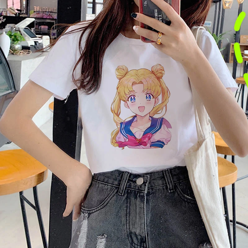 Summer Casual Women T shirts Sailor Moon Printed Fashion clothing Harajuku Casual Korean Style Tops female Tee