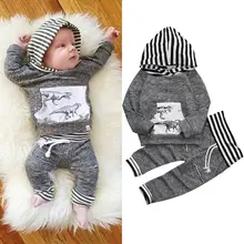 New Autumn Winter Set Newborn Kids Baby Boys Striped Hooded Tops Long Sleeve Sweatshirt Coat Leggings Pants Outfits Set