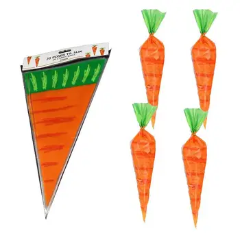 

20pcs Easter Rabbits Carrot Candy Bag Gifts Bags Cookies Cones Transparent Plastic Bag Kids Birthday Party Decoration