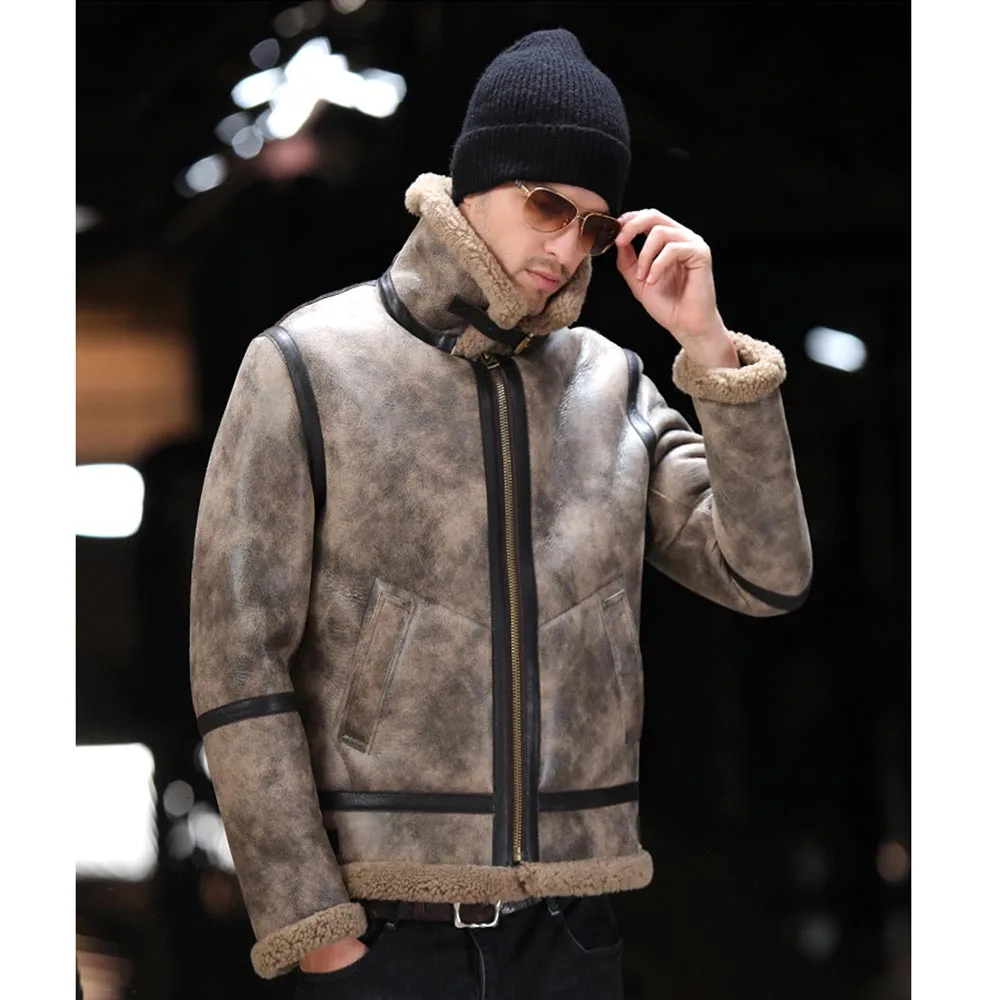Jungle Brown Отложной воротник, 7xl, Мужская зимняя шуба из настоящей овчины, черная натуральная кожа, меховая одежда, натуральная овчина, меховая верхняя одежда - Цвет: Jungle Brown