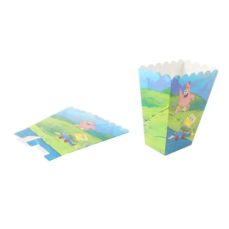 Popcorn Box-6Pcs Мультяшные надувные шары «Спанч Боб» вечерние принадлежности Бумажные Соломенные бумажные тарелки чашка Флаг Дети День Рождения украшения детский душ пользу - Цвет: Popcorn Box-6Pcs