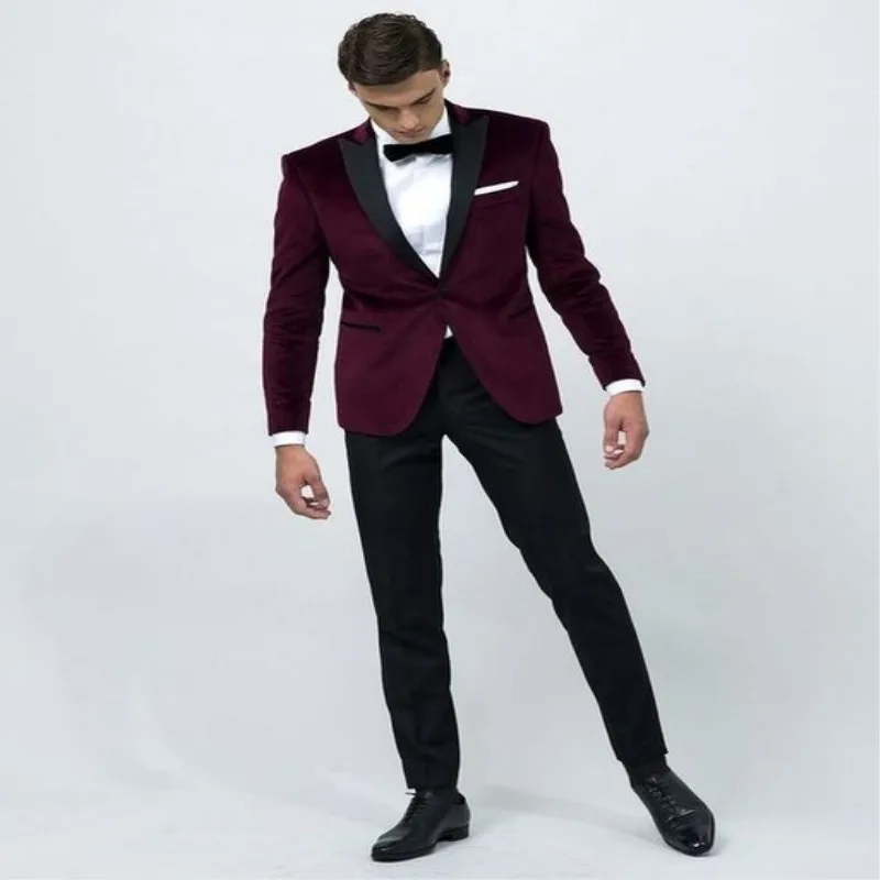 

Latest Coat Pant Designs Purple Red Groom Tuxedos Black Lapel Mens Wedding Prom Party Suits Groomsman Suit(Jacket+Pants)