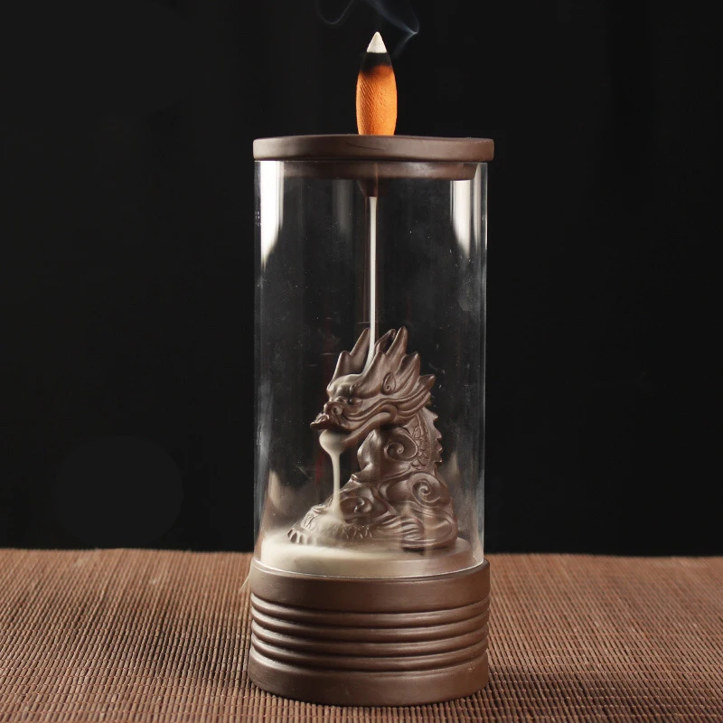 

Retro Ceramic Glass Circle Dragon Backflow Incense Burner For Smell Removing / Feeling Relax Lit Incense Living Room Home Decor