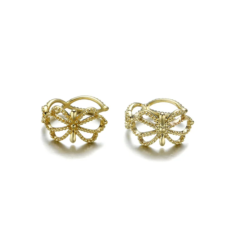 

Hot Vitnage Baroque Floral 9K Pure Real Yellow Genuine Gold Clip Earrings for Women Girl Retro Fancy Upscale Jewelry No Ear Hole