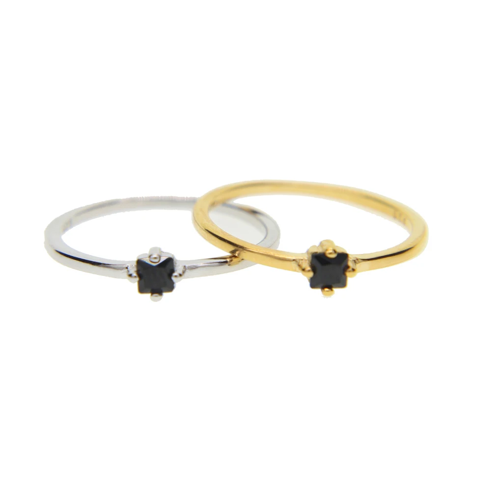 Women Engagement Ring Black Stone Minimalist Gold Stacking Dainty Single Stone 925 Silver silver ring silver rings