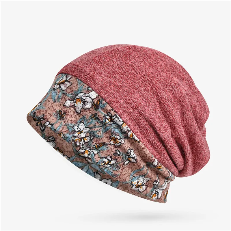 USPOP новые женские шапки Лоскутные skullies модные кружевные вязаные шапочки с цветочным принтом осенне-зимняя шапка