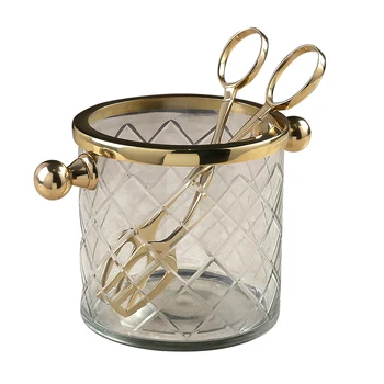 

Gold Metal Ice Bucket Wine Cooler Tongs Ice Chiller Copper Barrel