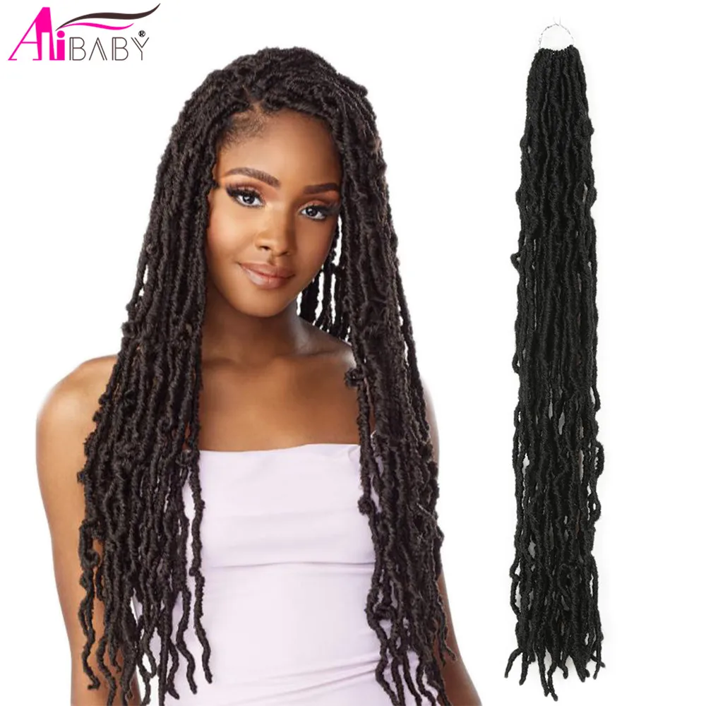 Descuento Alibaby-Extensión de cabello sintético para mujer, pelo trenzado negro de imitación de Loc, textura suave y Natural, de 14 a 28 pulgadas r0QK3Rk05rE