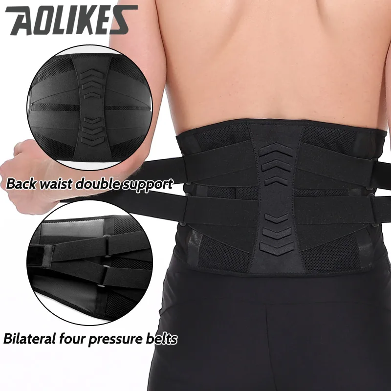 

AOLIKES Waist Trainer Fitness Weightlifting Support 4 Springs Support Belt Adjustable Elastic Men Womens recovery Lumbar Brace