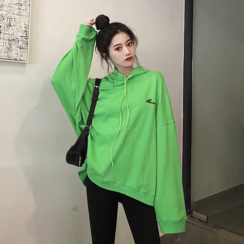 

Korean style Split ends letter print hooded long sleeve casual tops fashion brand vetement femme Hoodies Sweatshirts spring fall