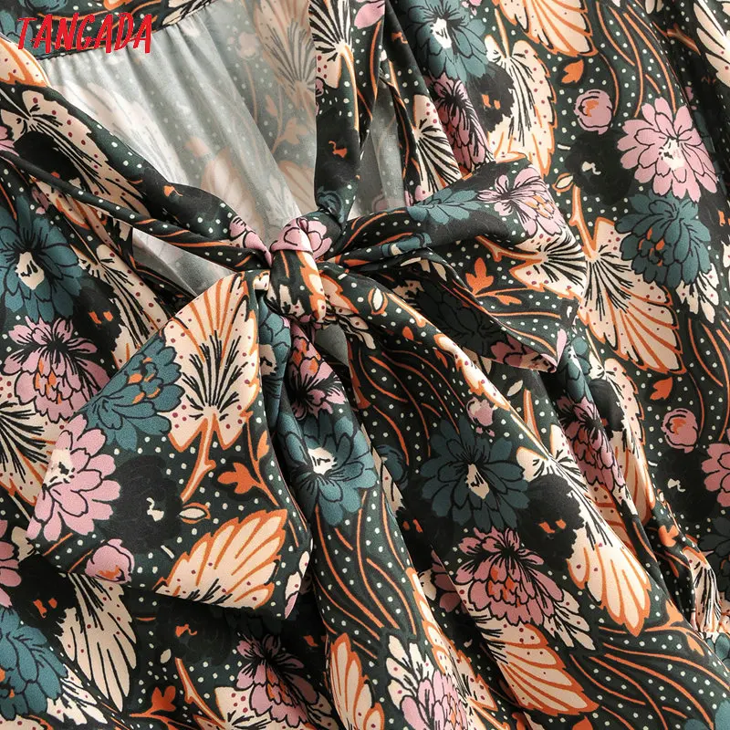 Tangada модное женское платье с цветочным принтом, галстук-бабочка, воротник, короткий рукав, молния, Женская туника, платье миди, Vestidos 1F26