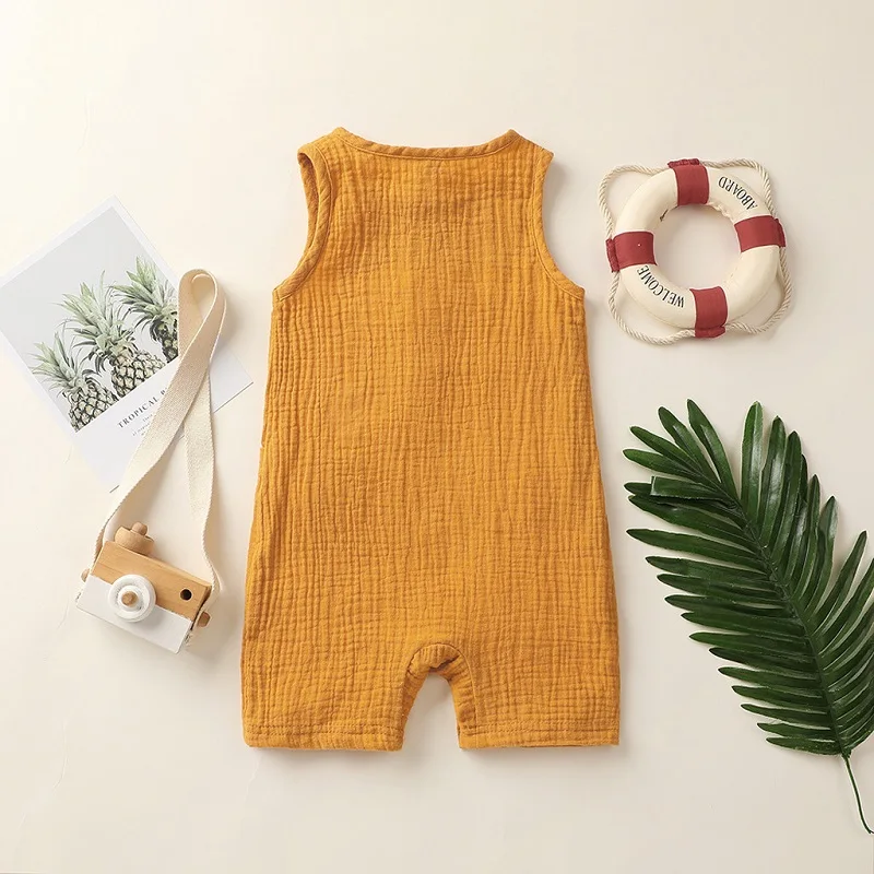 Newborn Infant Baby Girl Boy Romper Summer Sleeveless Vests One-Pieces Cotton Linens Unisex Jumpsuit Baby Clothes 0-24Months bamboo baby bodysuits	