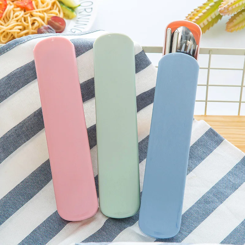 

Outdoor Three-piece Dinnerware Set Nordic Style Fashion Plain Color Storage Box Stainless Steel Cutlery Chopsticks Spoon Fork
