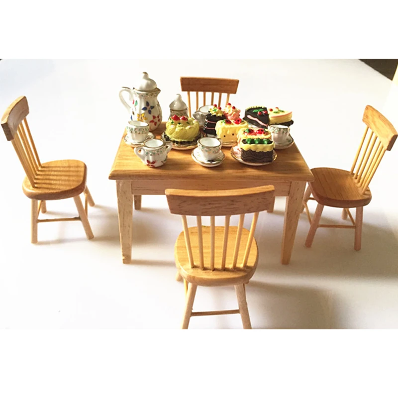 

1:12 Dollhouse Mini Furniture Miniature Model Toy Wooden Dinning Table Doll Chair For Doll house Accessories Baby Furniture Toy